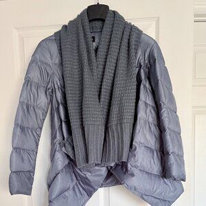 Asymmetrical Patrizia Pepe Firenze jacket with a scarf collar.